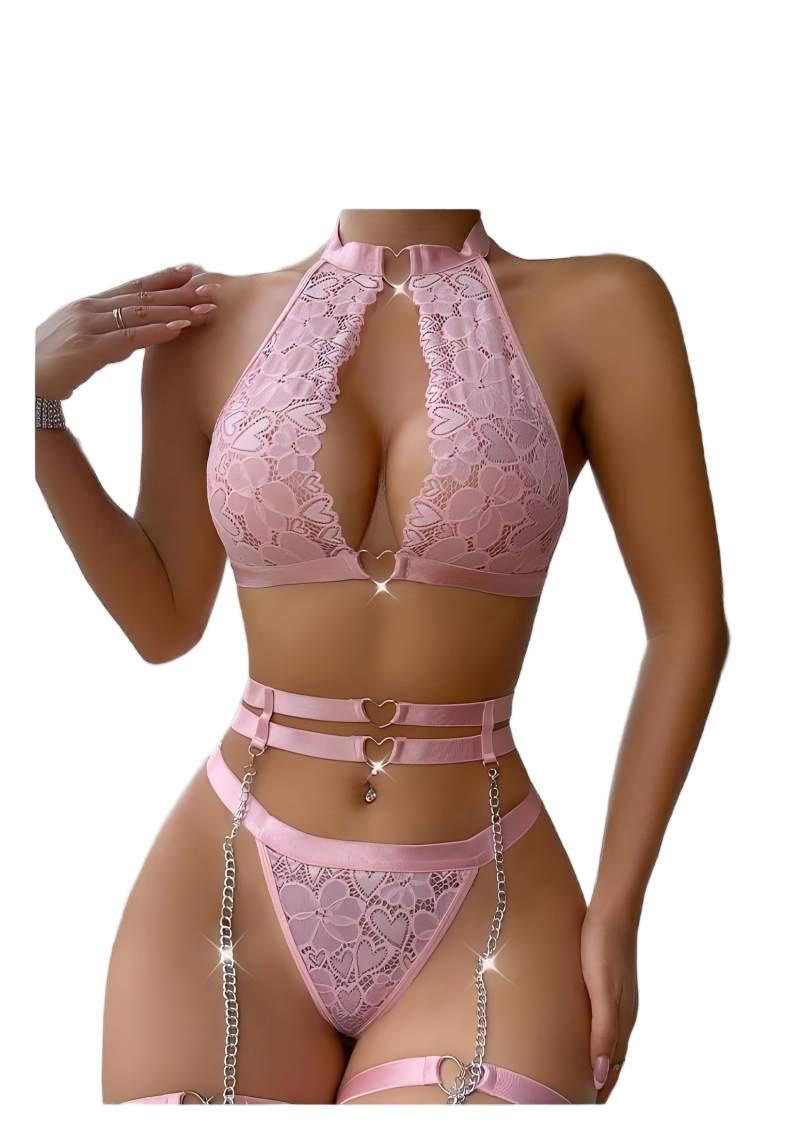 Lingerie - Seksowny Komplet Bielizny Koronkowej Push Up