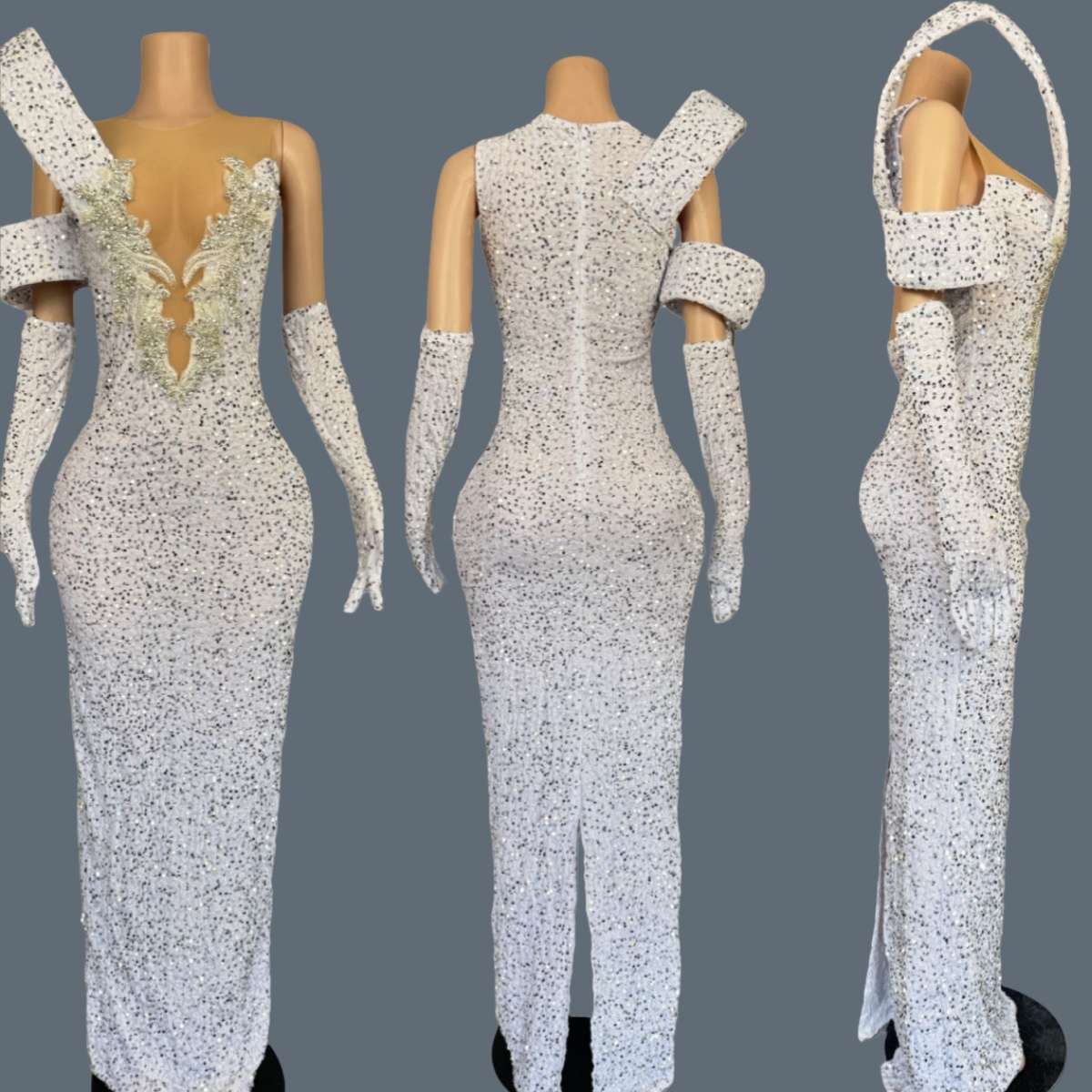 Sparkly Rhinestone Club Party Dress - Błyszcząca Sukienka z Cyrkoniami, Głęboki Dekolt