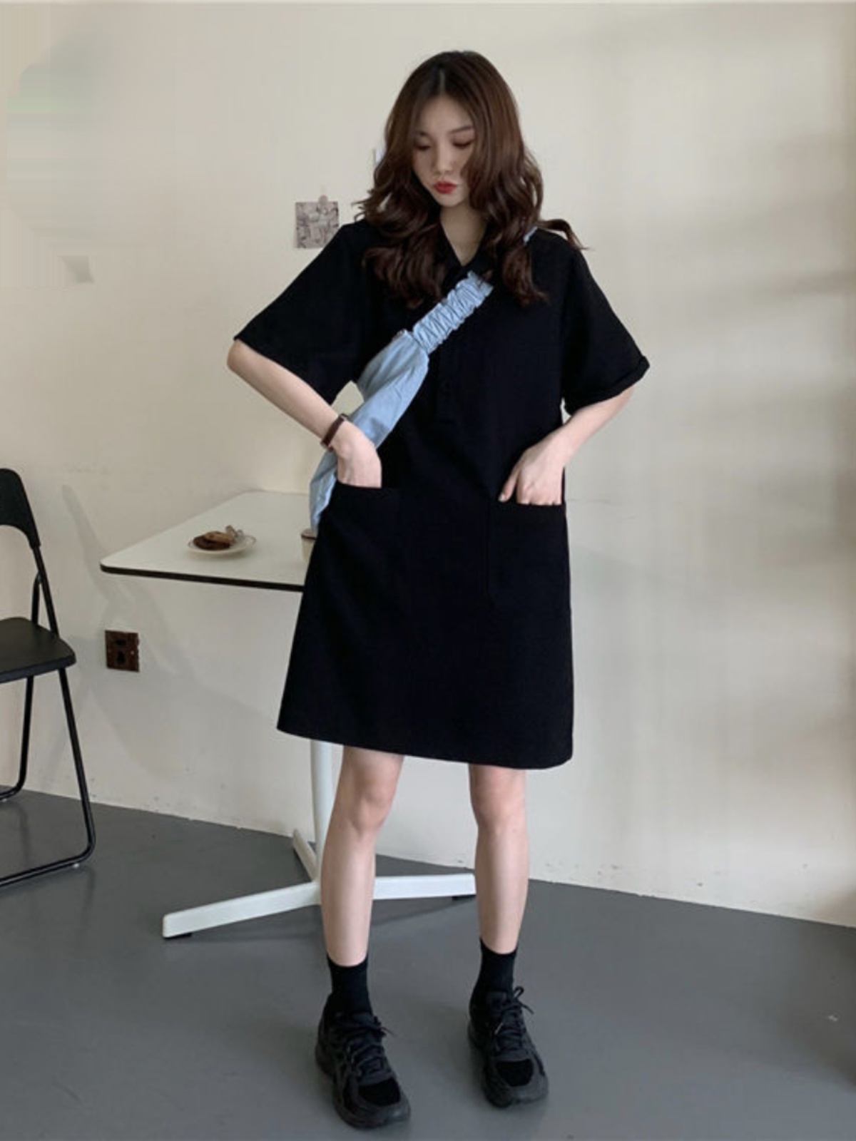 Korean Style A Line Shirt Dress - Sukienka plus size w kształcie litery