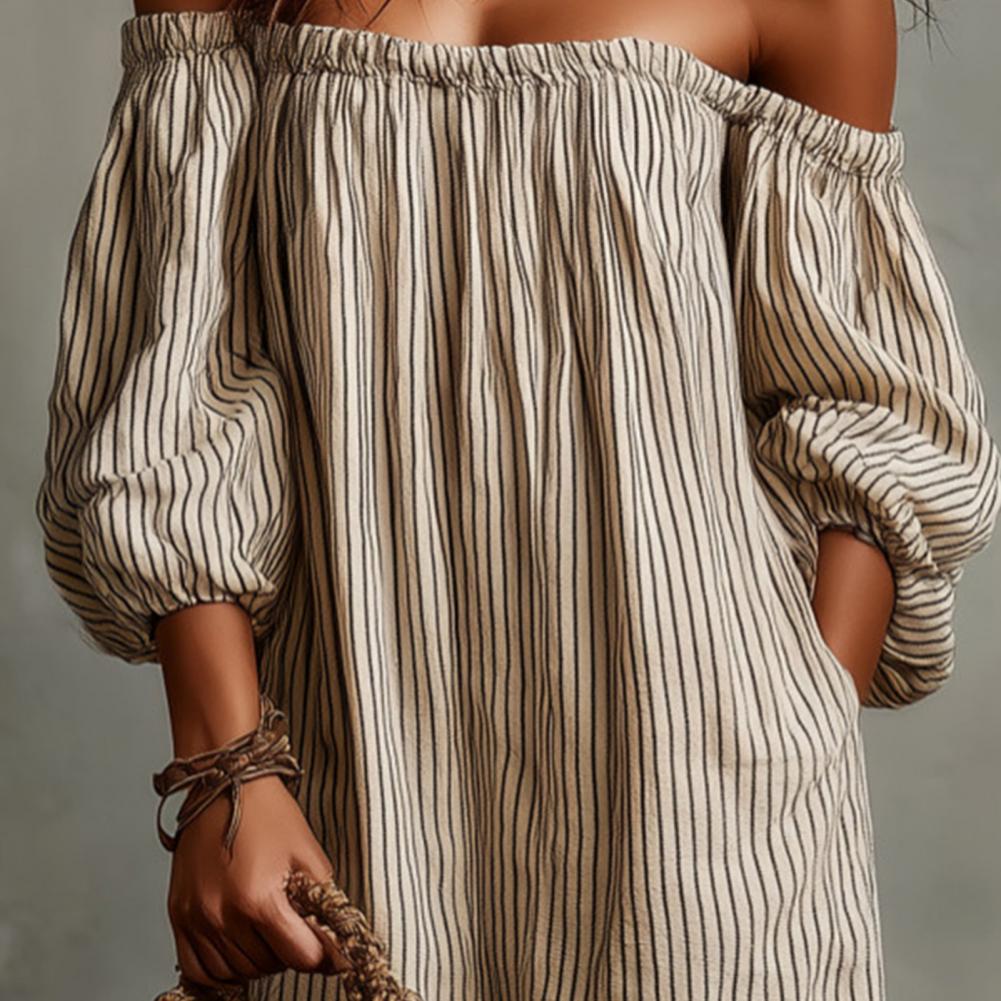 Off Shoulder Puff Sleeve Sundress - Sukienka maxi damska na wiosnę i