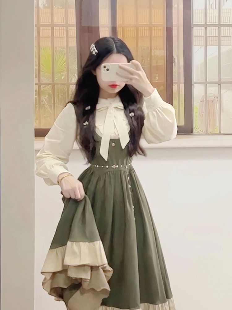 Korean Style A Line Shirt Dress - Sukienka na ramiączkach w stylu japońskim,