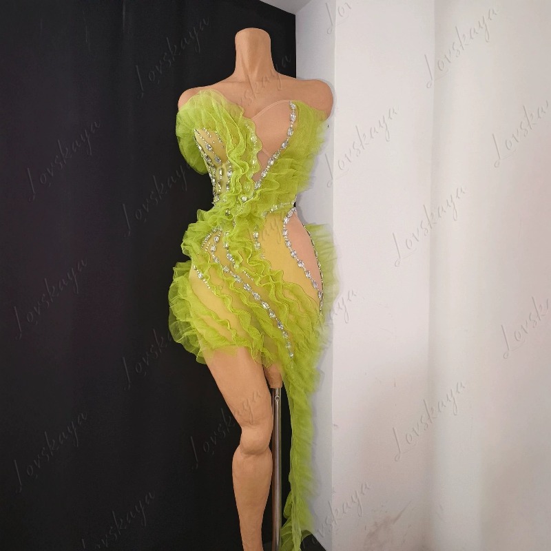 Sparkly Rhinestone Club Party Dress - Luksusowa, przezroczysta sukienka z siateczki, ozdobiona
