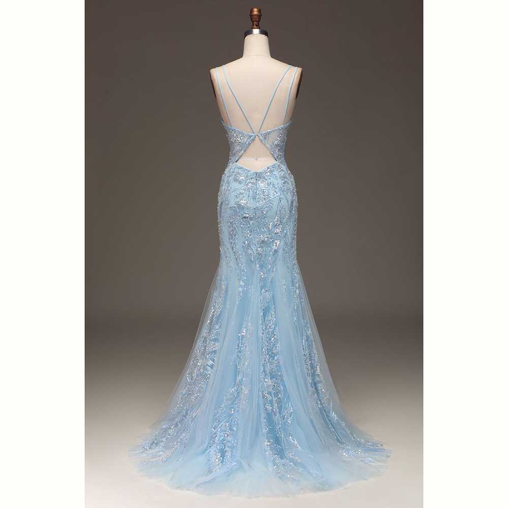 Eleganckie jasnoniebieskie sat – Elegant Satin Evening Gown Split recenzja i cena