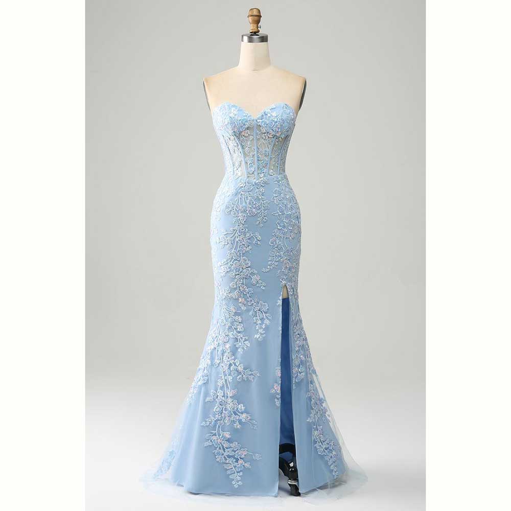 Eleganckie jasnoniebieskie sat – Elegant Satin Evening Gown Split recenzja i cena