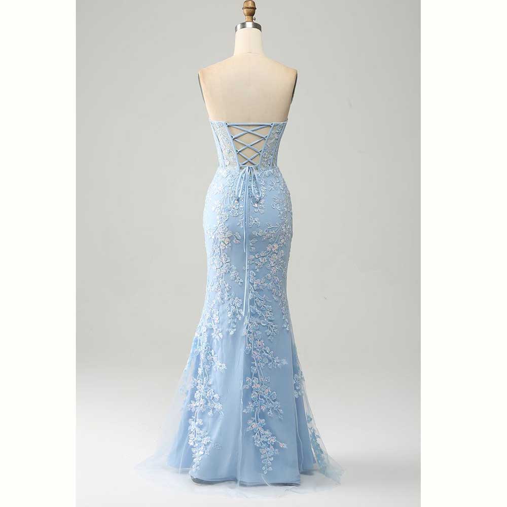 Eleganckie jasnoniebieskie sat – Elegant Satin Evening Gown Split recenzja i cena