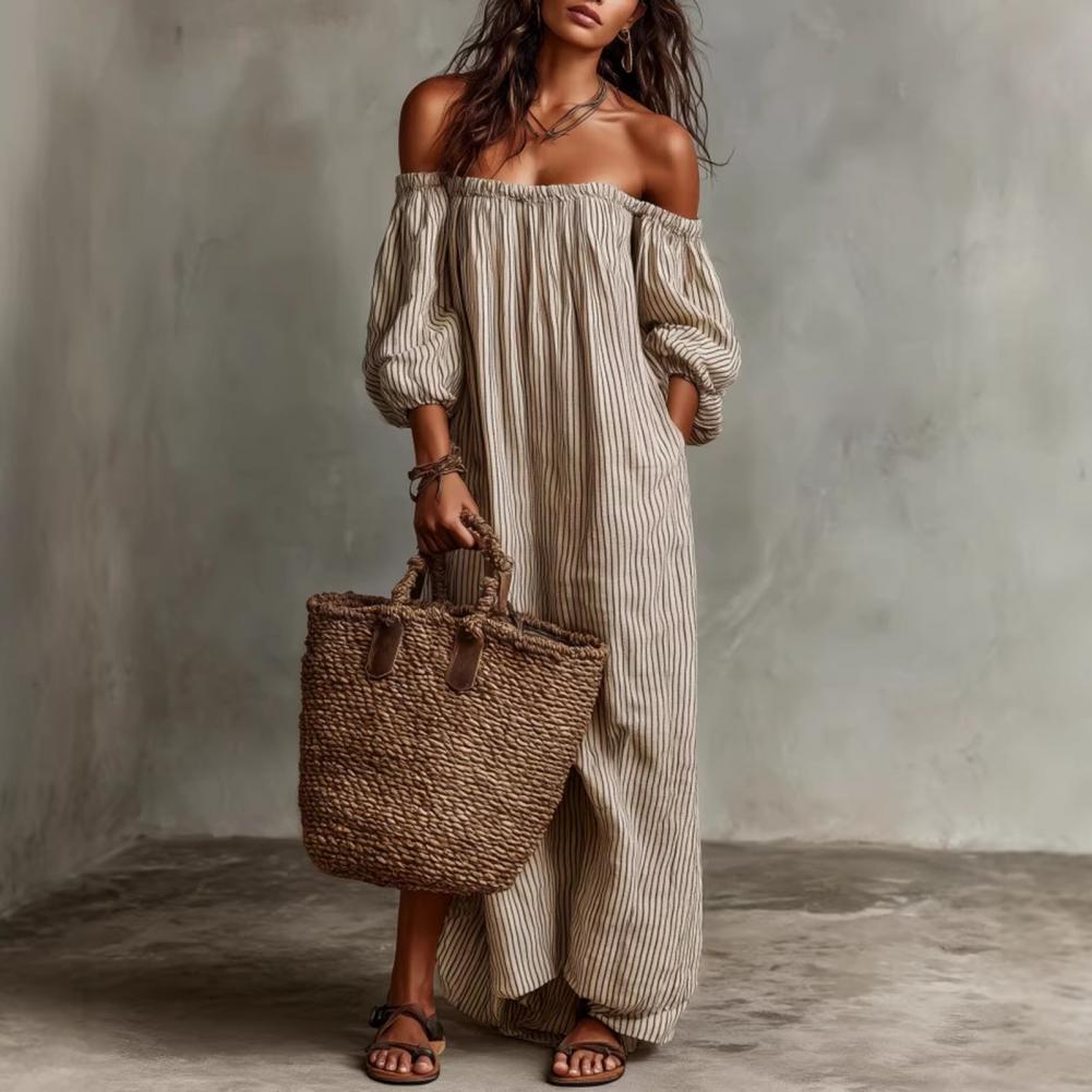 Sukienka maxi damska na wiosnę – Off Shoulder Puff Sleeve Sundress recenzja i cena