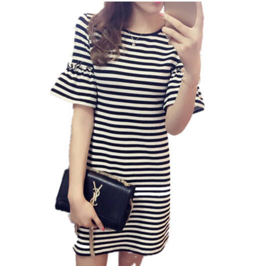 Letnia sukienka w paski damska – Korean Style A Line Shirt Dress recenzja i cena