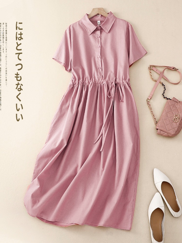 Sukienka damska Outlet Cotton  – Korean Style A Line Shirt Dress recenzja i cena