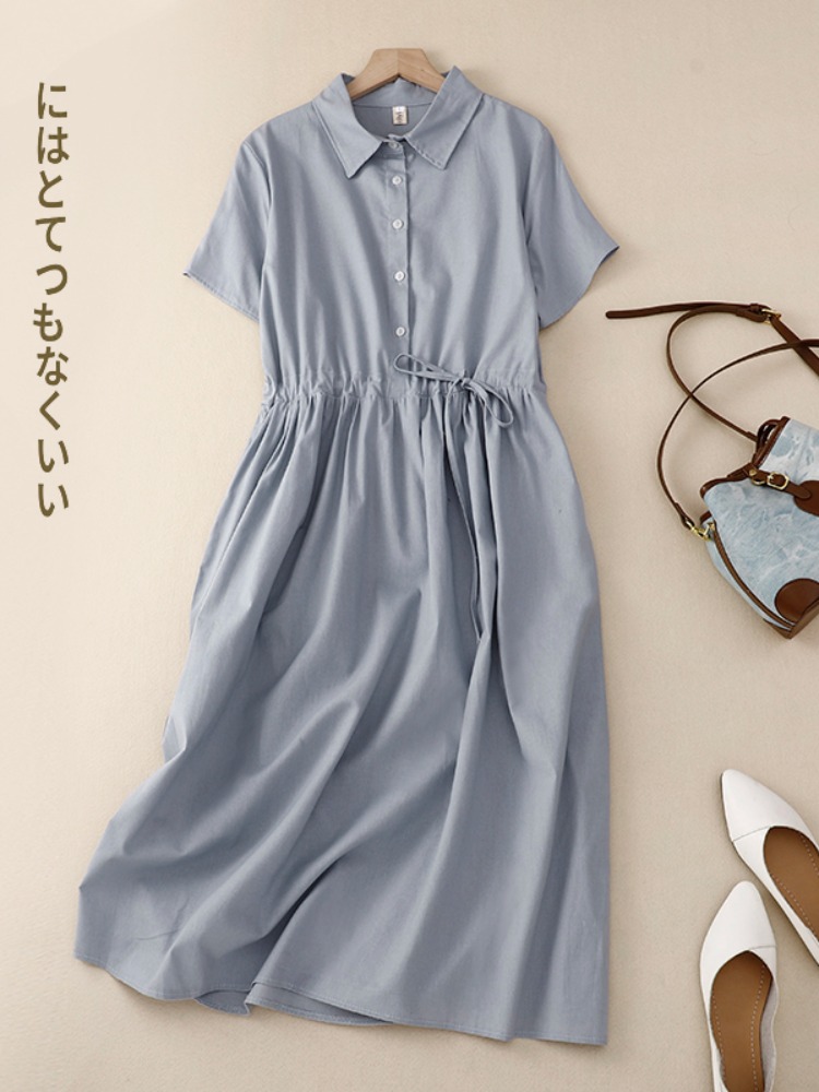Sukienka damska Outlet Cotton  – Korean Style A Line Shirt Dress recenzja i cena