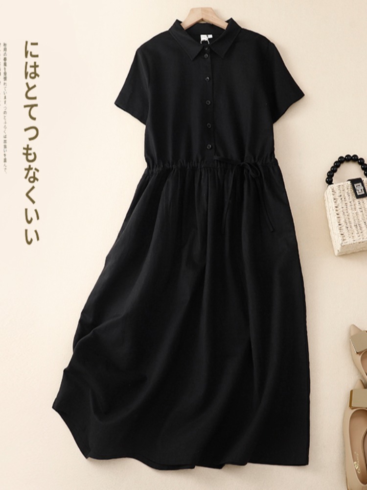 Sukienka damska Outlet Cotton  – Korean Style A Line Shirt Dress recenzja i cena